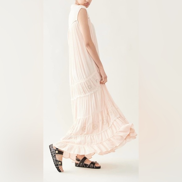 Free People Ecru Pink Pretty Cozy Viscose Tiered Sleeveless Boho Maxi Dress XL - Picture 9 of 17
